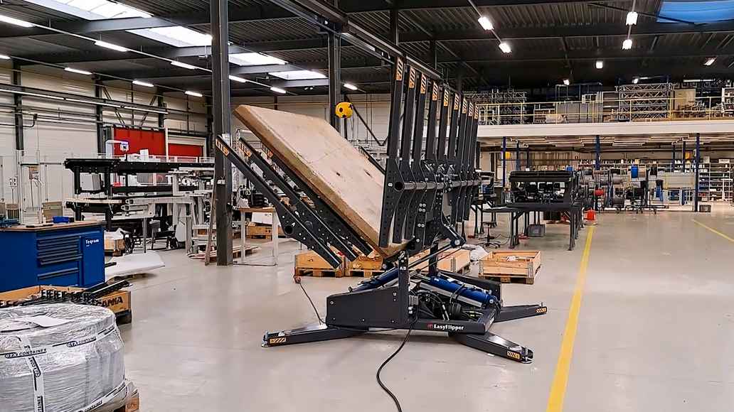 EasyFlipper turning a concrete slab in a workshop