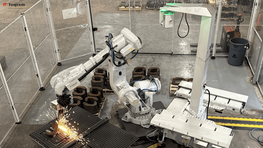 EasyGrinder robotic cell at AMP during automated heavy plate grinding
